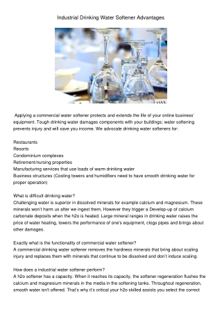 IndustrialDrinkingWaterSoftenerAdvantages