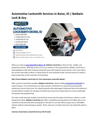 Automotive Locksmith Services in Boise ID