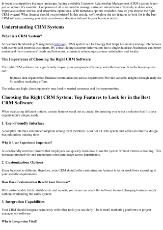 Choosing the Right CRM System: Top Features to Look for in the Best CRM Software