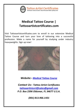 Medical Tattoo Course  Tattooartistcertificates.com