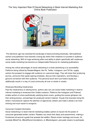 TheVeryImportantRoleOfSocialNetworkingInBookInternetMarketingAndOnlineBookPublication