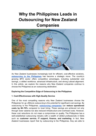 Why the Philippines Leads in Outsourcing for New Zealand Companies