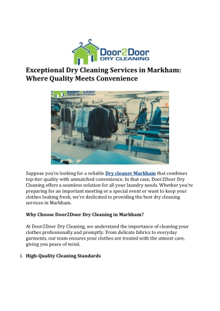 Exceptional Dry Cleaning Services in Markham: Where Quality Meets Convenience