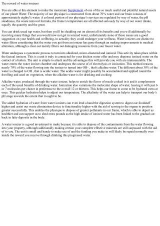 The blessings of water ionizers