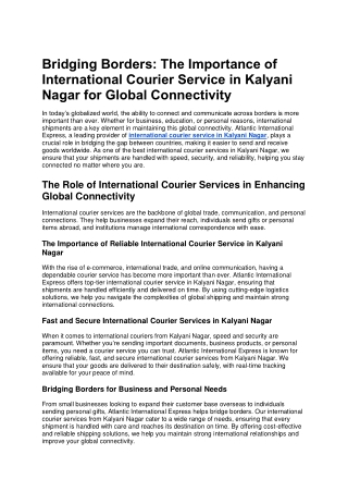 Bridging Borders: The Importance of International Courier Service in Kalyani Nag