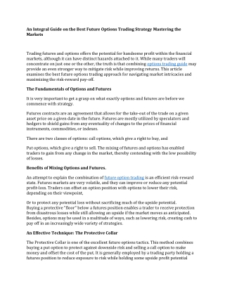 An Integral Guide on the Best Future Options Trading Strategy Mastering the Markets