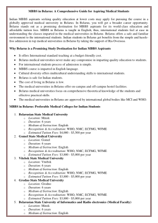 MBBS in Belarus: A Comprehensive Guide for Aspiring Medical Students