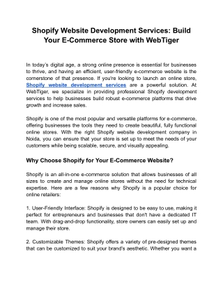 Shopify Website Development Services with WebTiger