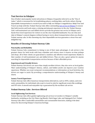 Taxi Service in Udaipur - Vedant oneway cabs