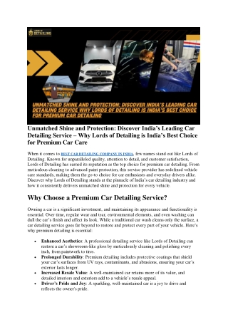 Unmatched Shine and Protection: Discover India’s Leading Car Detailing Service