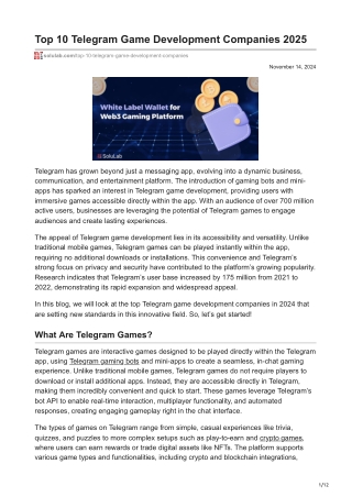 Top 10 Telegram Game Development Companies 2025
