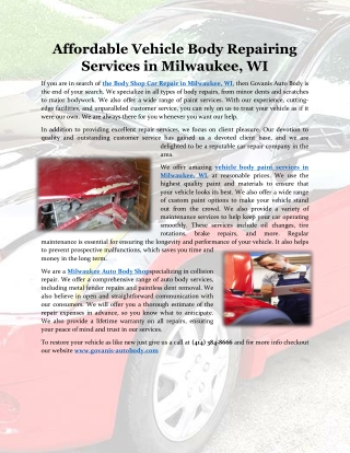 Affordable Vehicle Body Repairing Services in Milwaukee, WI