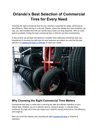 Orlando’s Best Selection of Commercial Tires for Every Need