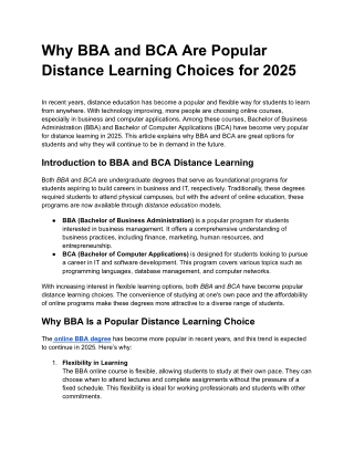 Why BBA and BCA Are Popular Distance Learning Choices for 2025