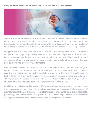 Comprehensive Neonatal Care Maternite's NICU Leadership in Infant Health