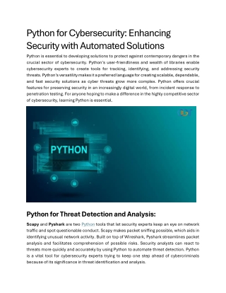 Python for Cybersecurity Enhancing Security with Automated Solutions
