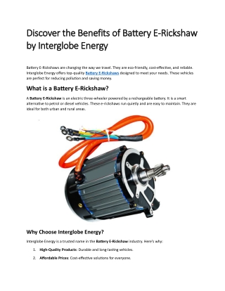 Discover the Benefits of Battery E-Rickshaw by Interglobe Energy