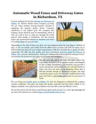 Automatic Wood Fence and Driveway Gates in Richardson, TX