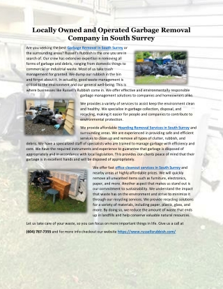 Locally Owned and Operated Garbage Removal Company in South Surrey