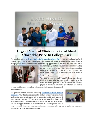 Urgent Medical Clinic Service At Most Affordable Price In College Park