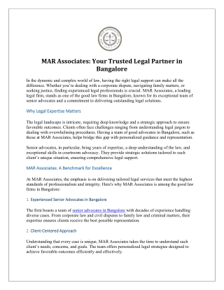 MAR Associates Your Trusted Legal Partner in Bangalore