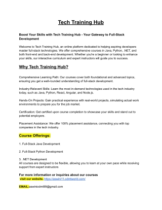 tech traing hub courses-A Complete Roadmap to Full-Stack Development"
