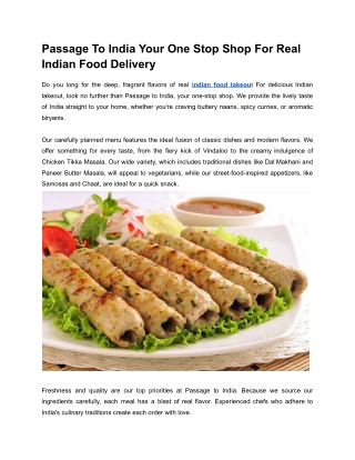 Passage to India Your One-Stop Shop for Real Indian Food Delivery