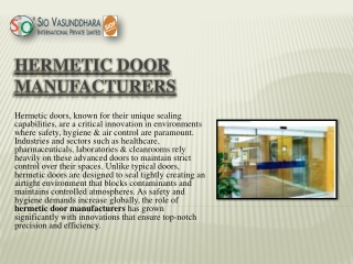 Innovative Solutions by Hermetic Door Manufacturers: Ensuring Safety and Precisi