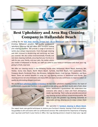 Best Upholstery and Area Rug Cleaning Company in Hallandale Beach