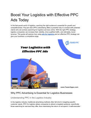 Boost Your Logistics with Effective PPC Ads Today