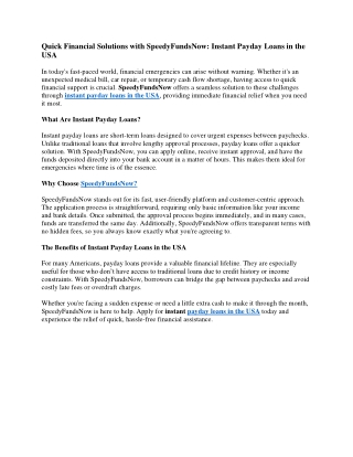 Quick Financial Solutions with SpeedyFundsNow