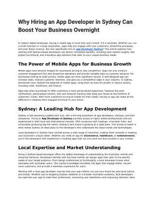 Why Hiring an App Developer in Sydney Can Boost Your Business Overnight