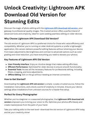 Unlock Creativity Lightroom APK Download Old Version for Stunning Edits