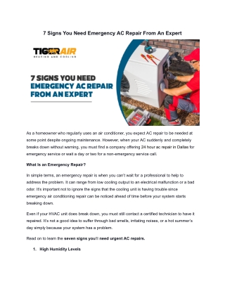 7 Signs You Need Emergency AC Repair Services