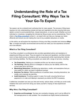 Understanding the Role of a Tax Filing Consultant_ Why Ways Tax Is Your Go-To Expert