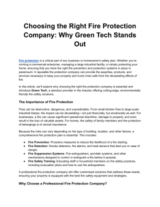 Choosing the Right Fire Protection Company
