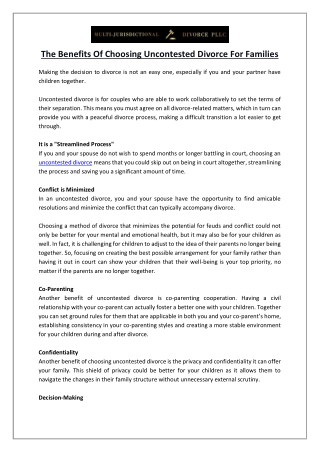 Benefits of Choosing Uncontested Divorce for Families