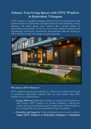 Enhance Your Living Spaces with UPVC Windows in Hyderabad, Telangana