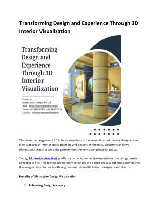 Transforming Design and Experience Through 3D Interior Visualization
