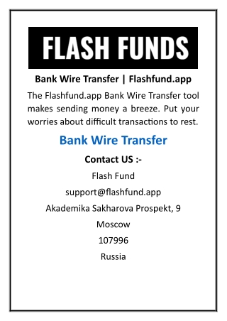 Bank Wire Transfer  Flashfund.app