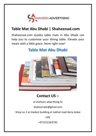Table Mat Abu Dhabi  Shaheenad.com