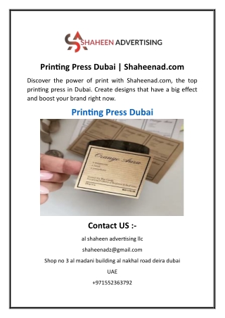 Printing Press Dubai  Shaheenad.com