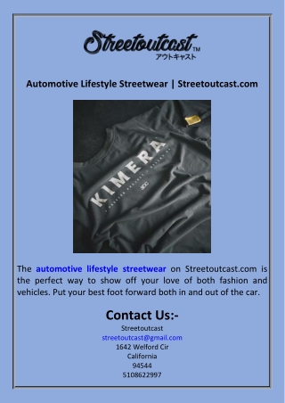 Automotive Lifestyle Streetwear  Streetoutcast.com