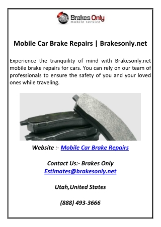 Mobile Car Brake Repairs  Brakesonly.net