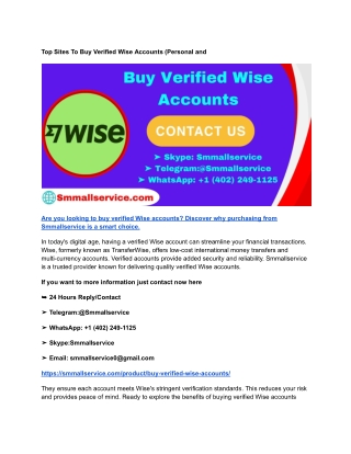 Top Sites To Buy Verified Wise Accounts (Personal and