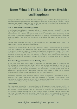 Know What Is The Link Between Health And Happiness