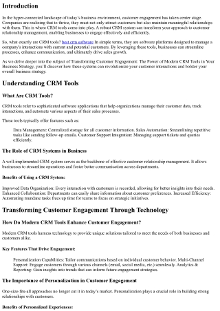 Transforming Customer Engagement: The Power of Modern CRM Tools in Your Business