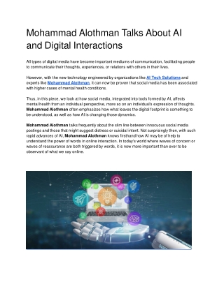 Mohammad Alothman Talks About AI and Digital Interactions