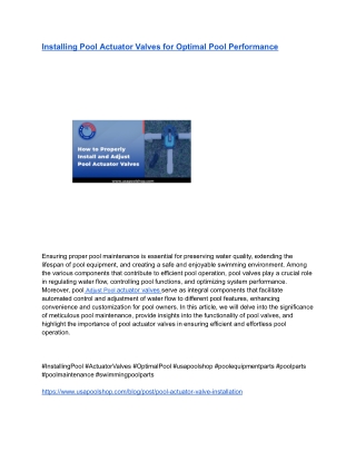 Installing Pool Actuator Valves for Optimal Pool Performance