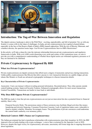 Can Private Cryptocurrencies Survive RBI's Restrictions?